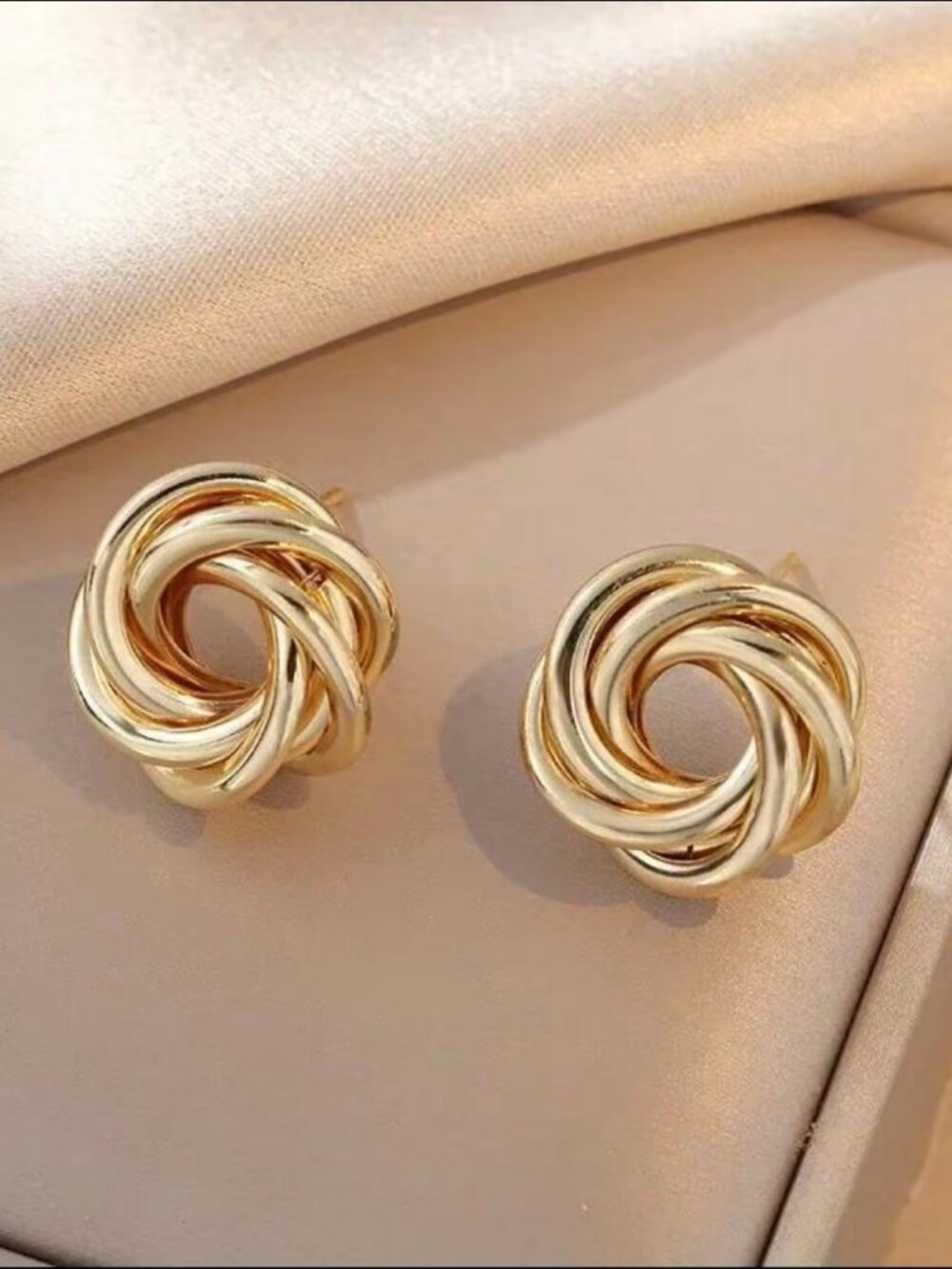 Gold Twist Knot Stud Earrings, Geometric Flower Chunky Statement Earrings